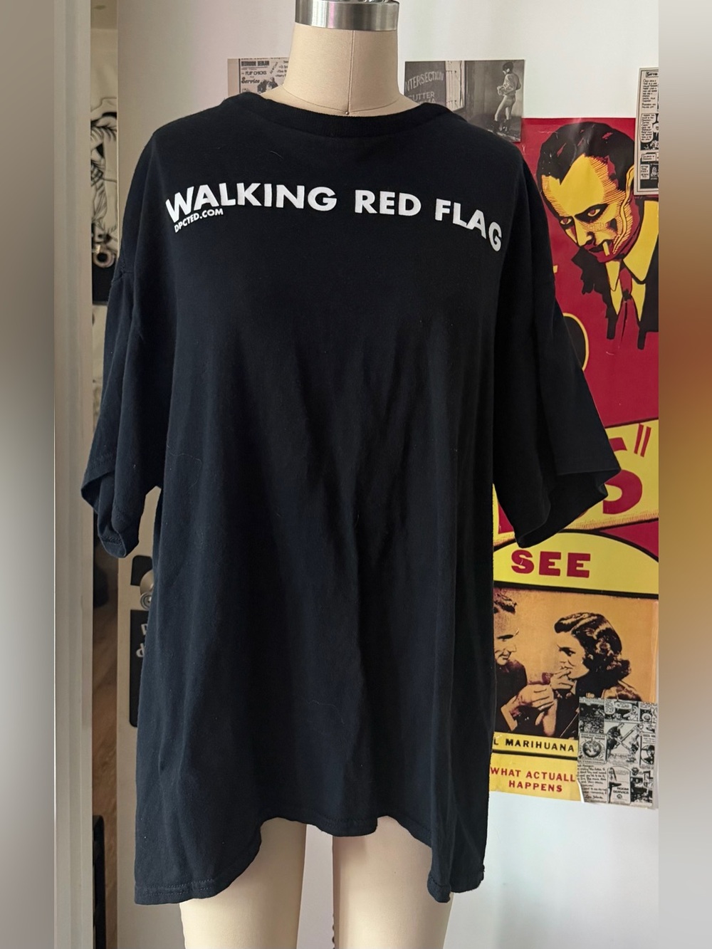 Men's Black Short-Sleeve Graphic Tee - Walking Red Flag